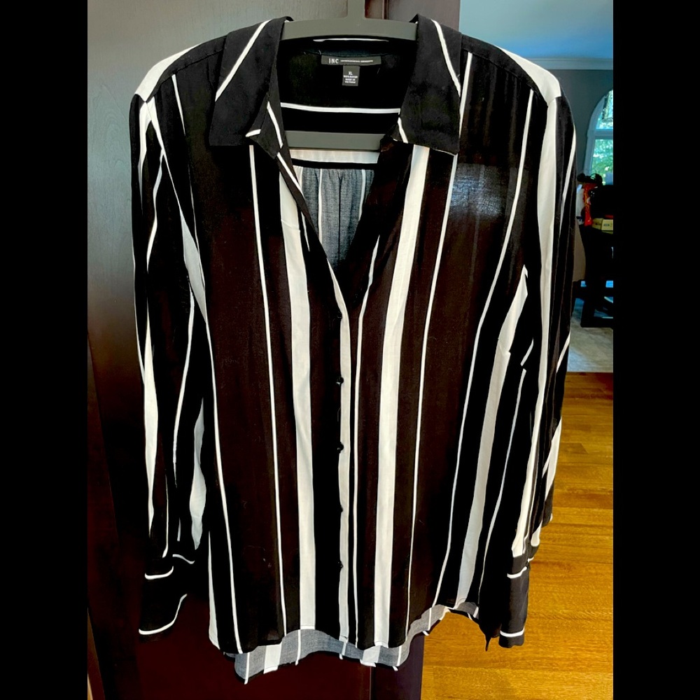 Black and white striped INC button down shirt
